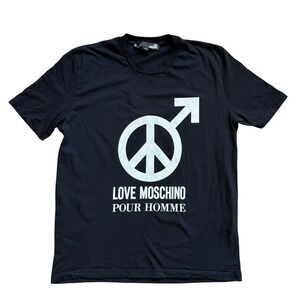 Love Moschino Pour Homme Black Graphic T-Shirt Peace Male Symbol XL